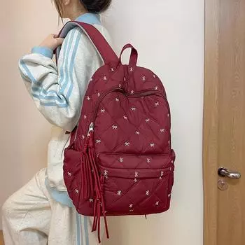 Женский рюкзак с принтом банта, школьный рюкзак для учеников младших классов средней школы Small чёрный