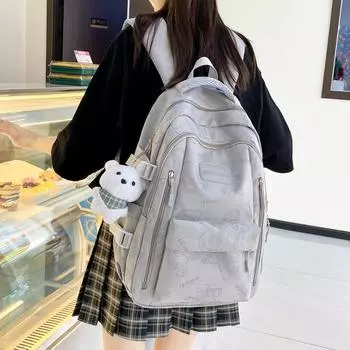 Женский рюкзак с принтом большой емкости в студенческом стиле для девочек чёрный