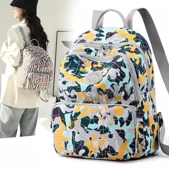 Женский рюкзак с принтом для отдыха, новинка 2023 года, модная корейская версия, большой вместительный рюкзак из нейлоновой ткани, рюкзак для школьников
