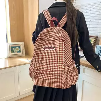 Женский рюкзак с принтом «гусиная лапка» большой вместимости, школьная сумка для школьников, дорожный рюкзак красный