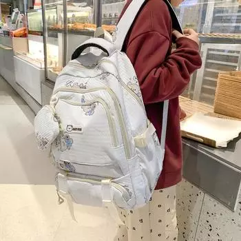 Женский рюкзак с принтом медведя, школьный рюкзак чёрный