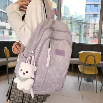 Женский рюкзак с принтом медведя, школьный рюкзак для школьников младших классов, большой емкости, компьютерный рюкзак чёрный