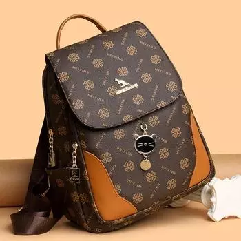 Женский рюкзак с принтом, многофункциональная сумка через плечо, рюкзак большой емкости для студентов коричневый