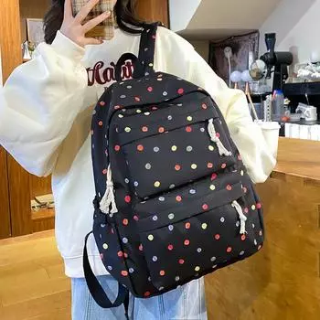Женский рюкзак с принтом в горошек, кампус, маленький цветочный студенческий школьный рюкзак, легкий дорожный рюкзак чёрный