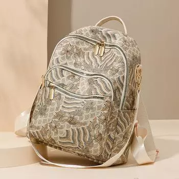 Женский рюкзак с принтом в стиле ретро, большой вместимости жёлтый