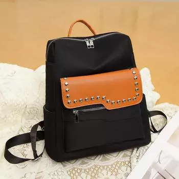 Женский рюкзак с заклепками, большой емкости, дорожный пригородный рюкзак, школьная сумка с цветными блоками бежевый