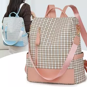 Женский рюкзак с защитой от кражи, клетчатая многофункциональная сумка через плечо, трехцелевой дорожный рюкзак синий