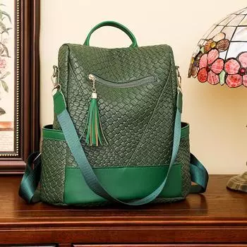 Женский рюкзак с защитой от кражи, кожаный рюкзак для путешествий с кисточками чёрный