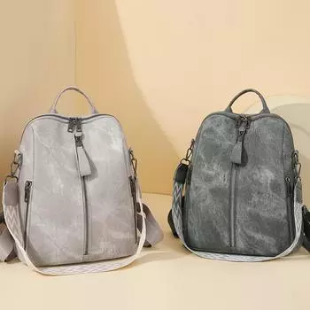 Женский рюкзак с защитой от кражи, мягкая кожаная дорожная сумка в стиле ретро, однотонная сумка двойного назначения через плечо зелёный