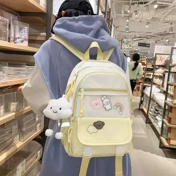 Женский рюкзак Студенческая сумка Большой емкости Мультяшный дорожный рюкзак чёрный