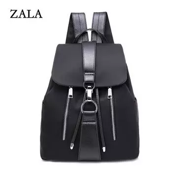 Женский рюкзак в консервативном стиле, водонепроницаемые сумки на спине, рюкзаки на молнии с металлическим кольцом 27cm x 14cm x 34cm чёрный