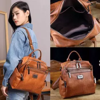 Женский рюкзак в стиле ретро, вместительная универсальная сумка через плечо чёрный