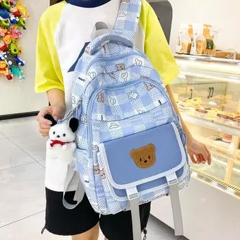 Женский рюкзак в студенческом стиле для старших классов средней школы серый