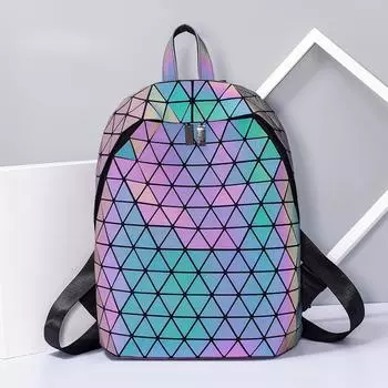 Женский рюкзак в светящуюся геометрическую клетку с пайетками, женские рюкзаки для девочек-подростков, сумка на шнурке, голографический рюкзак