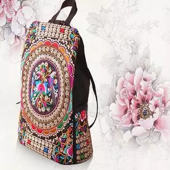 Женский рюкзак, винтажный холщовый рюкзак с вышивкой в этническом стиле, женские дорожные сумки ручной работы с цветочной вышивкой One Size