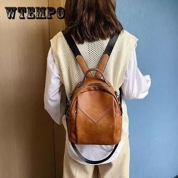 Женский рюкзак, винтажный мягкий рюкзак из искусственной кожи, противоугонная сумка на плечо, однотонный школьный рюкзак для девочек-подростков 22*28*11cm