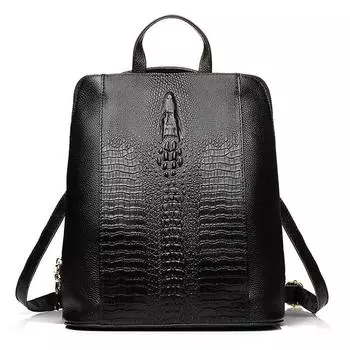 Женский рюкзак Zency из крокодиловой кожи, 100% натуральный, для путешествий, работы, школы, подходит для бумаги формата А4 чёрный