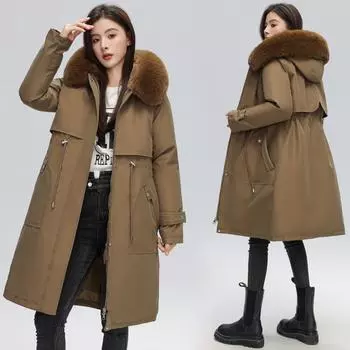 Женский съемный пуховик большого размера 2023, зима Tide M хаки