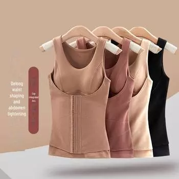 Женский самонагревающийся флисовый теплый жилет с нагрудными подушечками, корректирующим фигуру и утягивающим живот теплым нижним слоем на пряжках. 3XL [65-75 kg] красный/ржавый