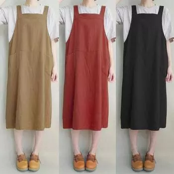 Женский сарафан без рукавов с бретелями, женское свободное длинное платье-рубашка