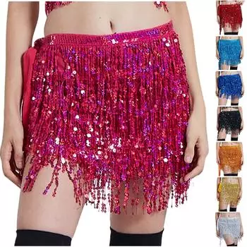 Женский сценический костюм для шоу с бахромой на бедрах и цепочкой на талии One Size синий