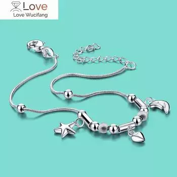 Женский серебряный браслет на щиколотку с подвеской в виде луны и звезды, простой стиль, браслет на щиколотку из стерлингового серебра 925 пробы, летние пляжные сандалии, ювелирные изделия