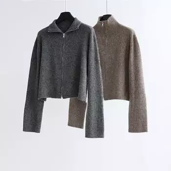 Женский серый вязаный кардиган из смесовой шерсти с двойной молнией — новинка сезона осень/зима 2024 г. One Size коричневый