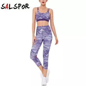 Женский сетчатый бюстгальтер с красивой спинкой и принтом, одежда для фитнеса, йоги, костюм из двух предметов