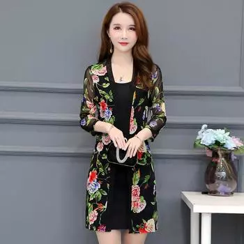 Женский сетчатый кардиган на весну и лето, тонкая куртка средней длины, повседневный кружевной кардиган 5XL