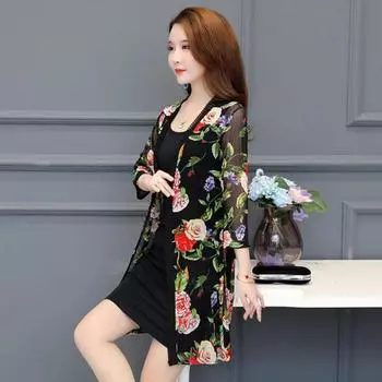 Женский сетчатый кардиган на весну и лето, тонкая куртка средней длины, повседневный кружевной кардиган 5XL