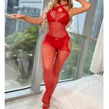 Женский сетчатый комбинезон до бедра, прозрачные чулки, сексуальное нижнее белье, ажурный прозрачный эластичный прозрачный кружевной боди S