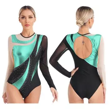 Женский сетчатый лоскутный трико для балета и танцев, гимнастический комбинезон, спортивная спортивная одежда, боди, костюм для фигурного катания S золотой