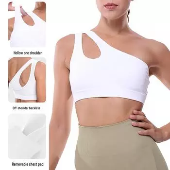 Женский сетчатый спортивный бюстгальтер для йоги на одно плечо: Ударопрочный, дышащий и стильный дизайн спинки Small хаки