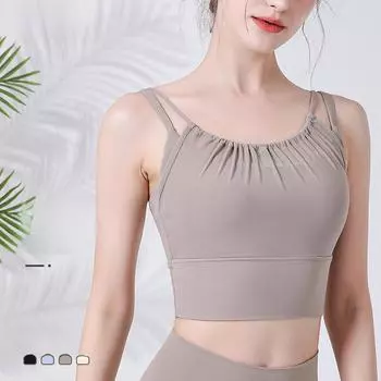 Женский сетчатый спортивный бюстгальтер для йоги - жилет для бега со сборками, одежда для фитнеса Medium молочный белый