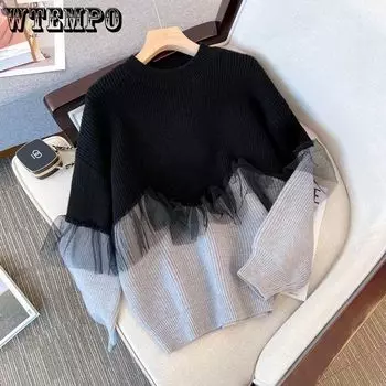 Женский сетчатый свитер с плетением осень-зима новый модный вязаный пуловер женские свободные свитера с круглым вырезом M