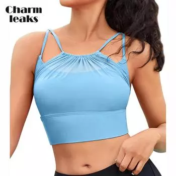 Женский сетчатый топ Charmleaks с мягкой подкладкой, только укороченный топ с регулируемыми бретелями, топ для плавания XL чёрный