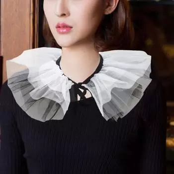 Женский сетчатый воротник-стойка с оборками, винтажный ренессансный черный белый тюль, клоун, косплей, воротник-оборка, шаль, аксессуар для вечеринки белый