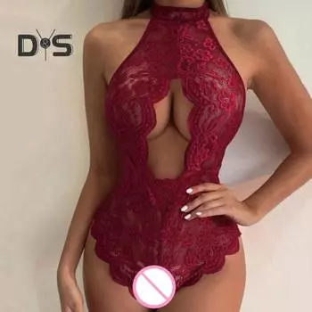 Женский секс-комбинезон с вырезами из кружева, приталенный крой, без вырезов, однотонный, с открытыми плечами, узкая бретелька на шее, прозрачная сетка с открытой спиной, женская секс-одежда S