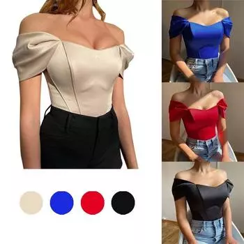 Женский сексуальный атласный укороченный корсетный топ для дам с открытыми плечами, бюстье-майка, лето S красный