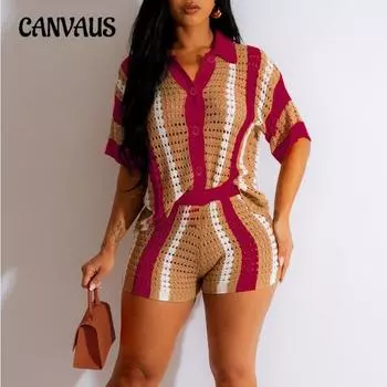 Женский сексуальный ажурный прозрачный цветной вязаный топ с отворотами и короткими рукавами, шорты, костюм S оранжевый