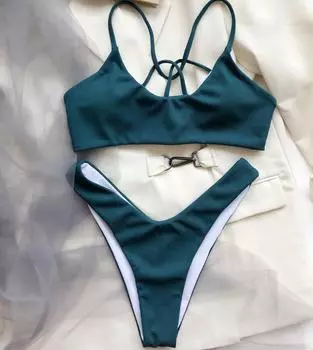 Женский сексуальный бикини с перекрестной спиной, купальник из двух частей L зелёный