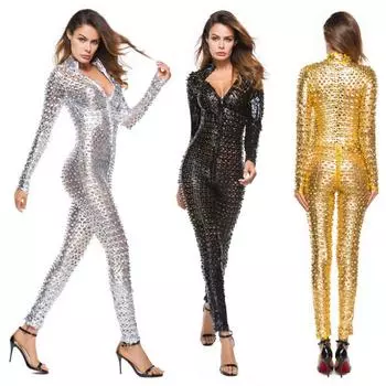 Женский сексуальный блестящий кожаный комбинезон с открытой промежностью и застежкой-молнией, эротический ниже, прозрачный комбинезон с вырезами, горячее порно, обнажение груди, секси L