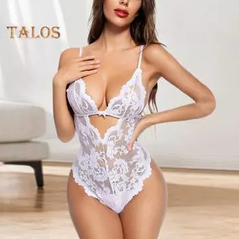 Женский сексуальный боди с глубоким вырезом на спине, без рукавов, тонкий прозрачный кружевной глубокий V-образный вырез, цветочная вышивка, бретельки-спагетти, облегающий женский комбинезон для брачной ночи M