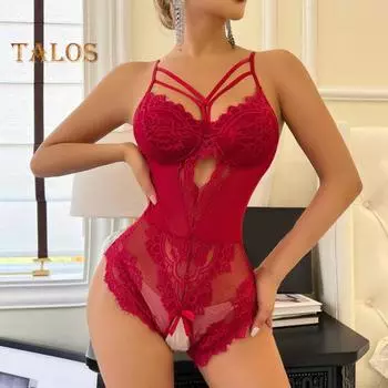 Женский сексуальный боди с глубоким вырезом на спине, без рукавов, тонкий прозрачный кружевной глубокий V-образный вырез, цветочная вышивка, бретельки-спагетти, облегающий женский комбинезон для брачной ночи S