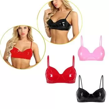 Женский сексуальный бюстгальтер с мокрым эффектом без подкладок, беспроводной корсет-бюстье, клубная одежда S чёрный