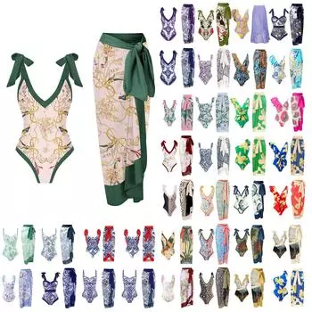 Женский сексуальный цельный купальник с длинной юбкой и купальником с принтом L армия зеленый