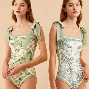 Женский сексуальный цельный купальник с длинной юбкой и принтом, комплект с двусторонней печатью S розовый