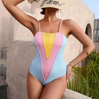 Женский сексуальный цельный пляжный купальный костюм-бикини, комплект купальников, камзол, тонкий лоскутный принт S синий