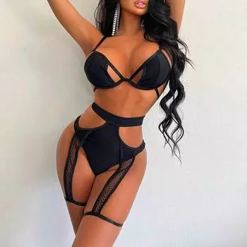 Женский сексуальный глянцевый треугольный раздельный бикини-костюм, летний купальник-стринги с завязками по бокам, эластичный бикини на бретельках S чёрный