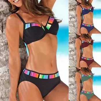 Женский сексуальный градиентный купальник с высокой грудью и бретельками, комплект из двух частей купальника XL чёрный